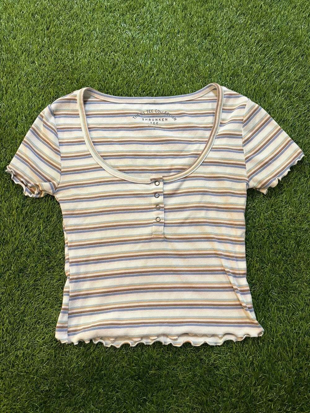 Aeropostale The OG Tee Collection Shrunken Striped Button Front Tee Size M